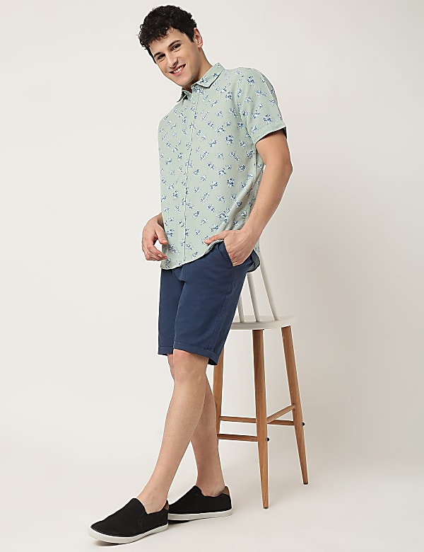 Linen Mix Floral Classic Collar Shirt