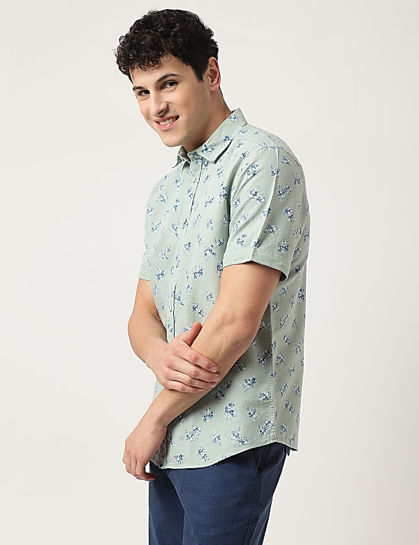 Linen Mix Floral Classic Collar Shirt