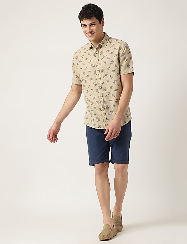 Linen Mix Floral Classic Collar Shirt