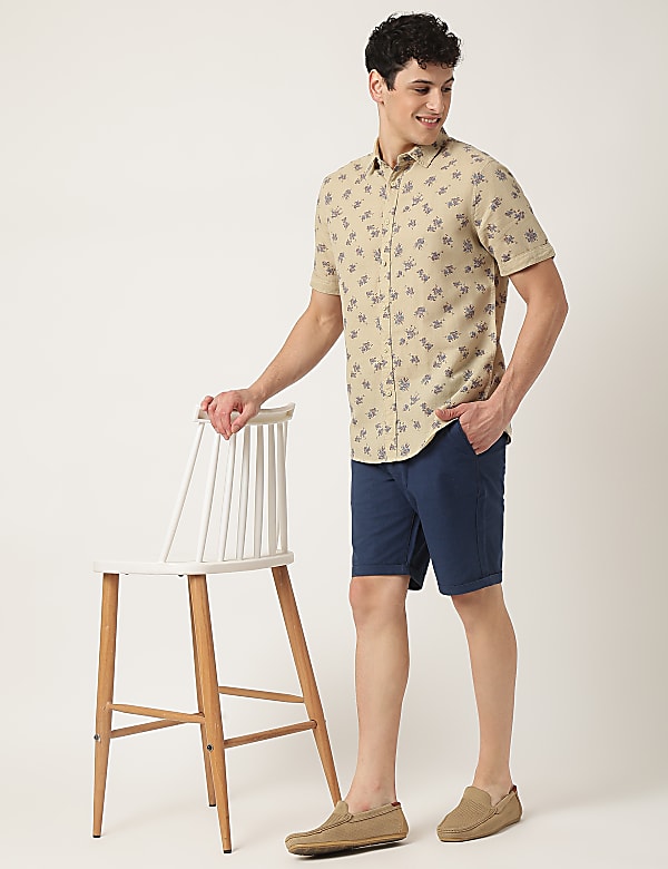 Linen Mix Floral Classic Collar Shirt