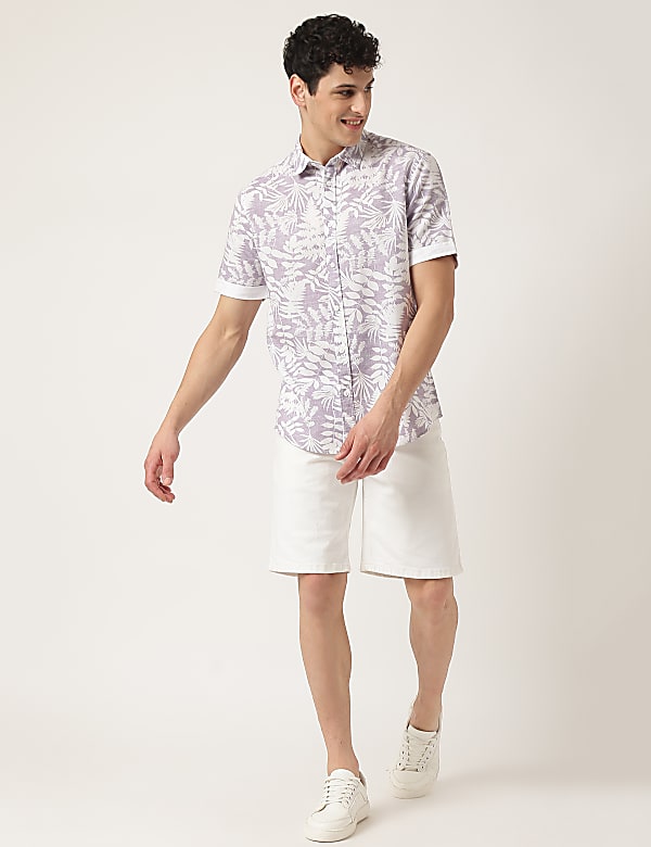 Regular Fit Flax Linen Blend Printed Shirt