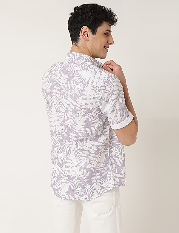 Regular Fit Flax Linen Blend Printed Shirt