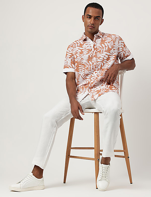 Regular Fit Flax Linen Blend Printed Shirt