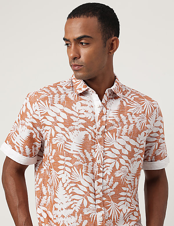 Regular Fit Flax Linen Blend Printed Shirt