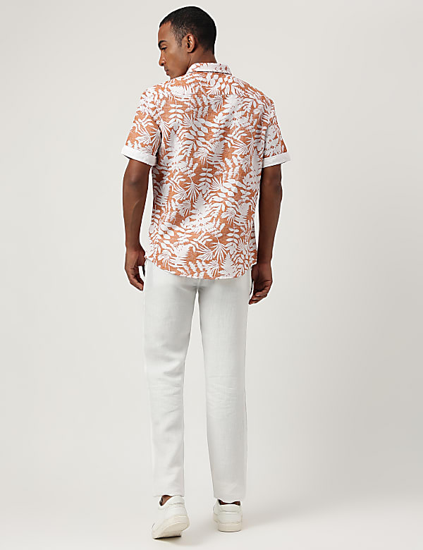 Regular Fit Flax Linen Blend Printed Shirt
