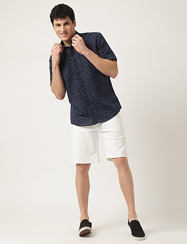 Linen Mix Printed Button Down Collar Shirt