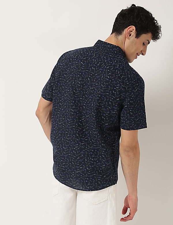 Linen Mix Printed Button Down Collar Shirt