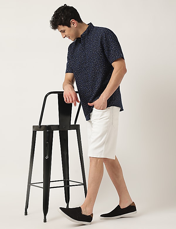 Linen Mix Printed Button Down Collar Shirt