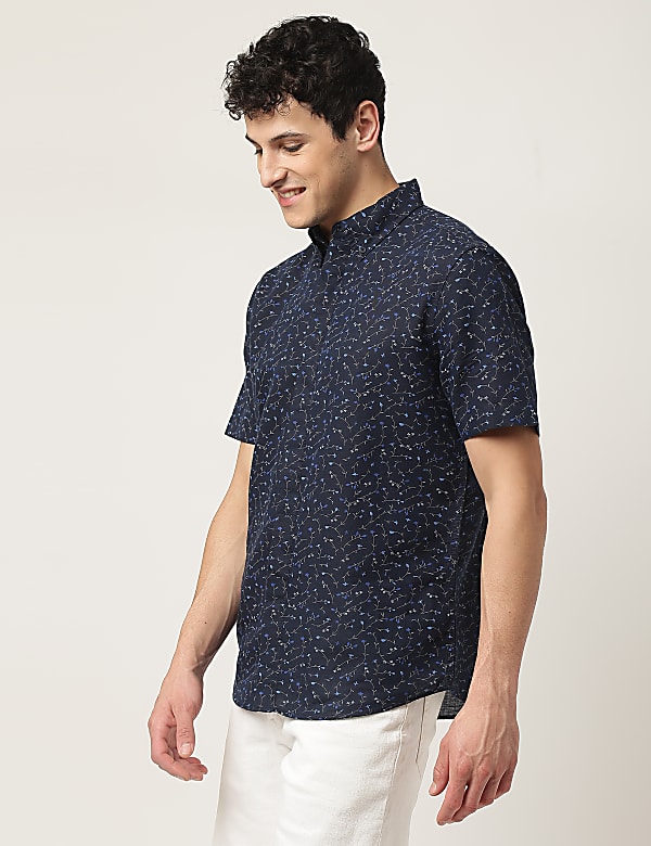 Linen Mix Printed Button Down Collar Shirt