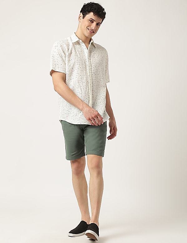 Linen Mix Printed Button Down Collar Shirt