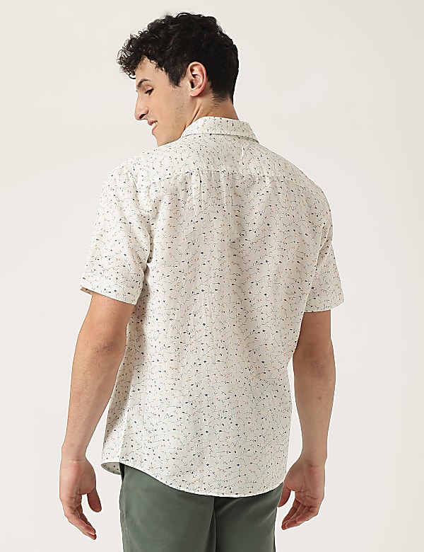 Linen Mix Printed Button Down Collar Shirt