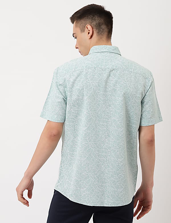 Linen Mix Leaf Button Down Collar Shirt