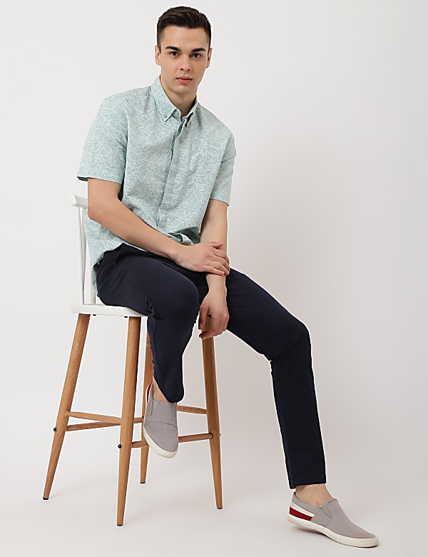 Linen Mix Leaf Button Down Collar Shirt