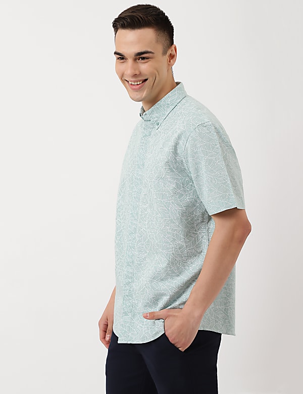 Linen Mix Leaf Button Down Collar Shirt