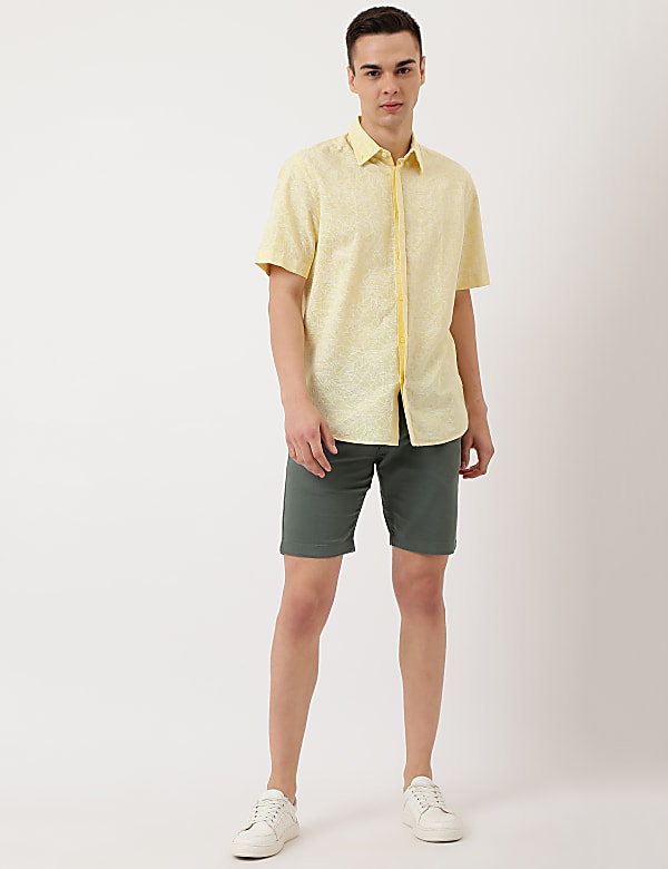 Linen Mix Leaf Button Down Collar Shirt