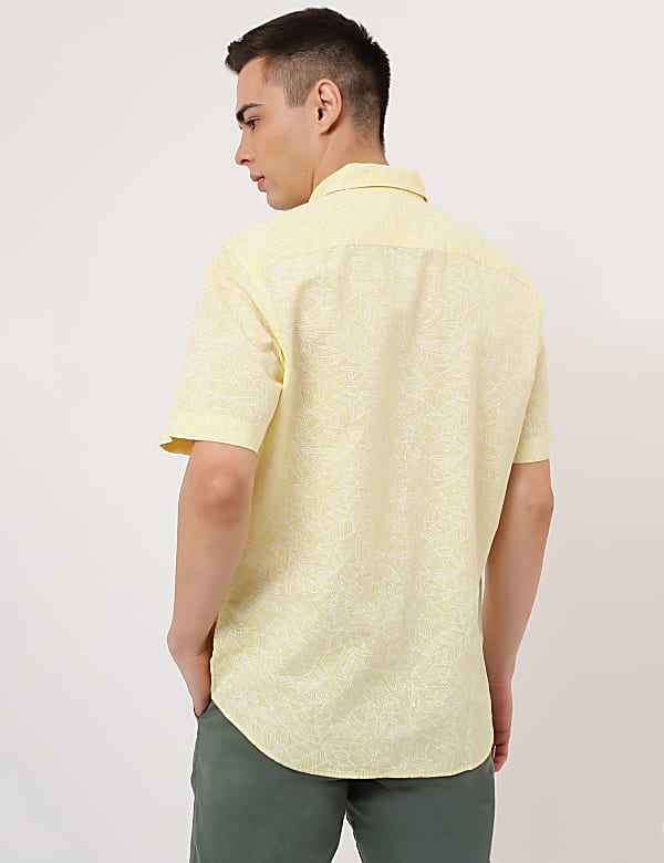 Linen Mix Leaf Button Down Collar Shirt