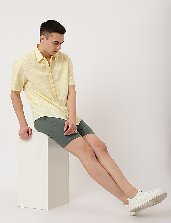 Linen Mix Leaf Button Down Collar Shirt
