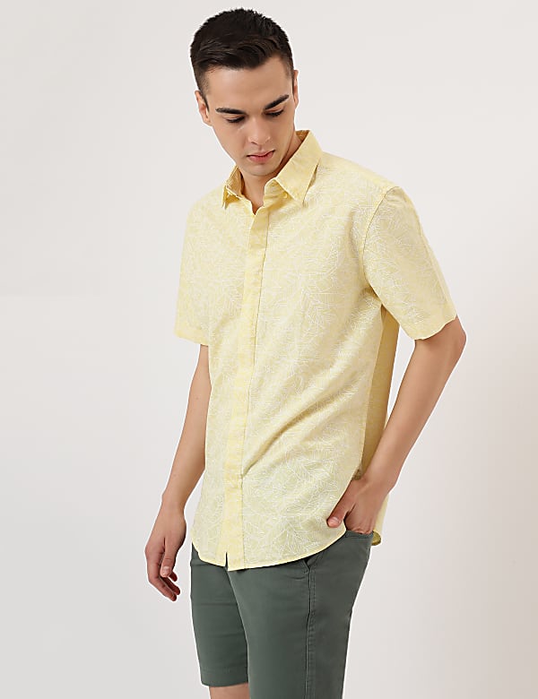Linen Mix Leaf Button Down Collar Shirt