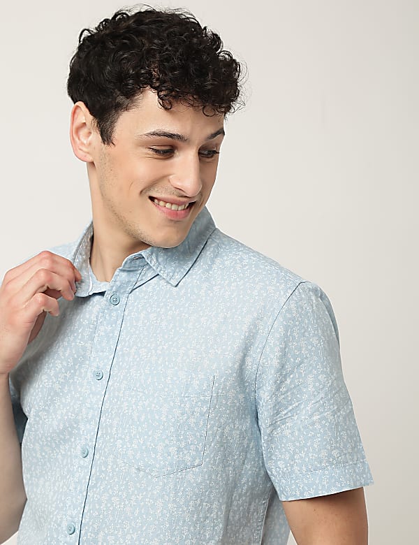 Linen Mix Printed Classic Collar Shirt