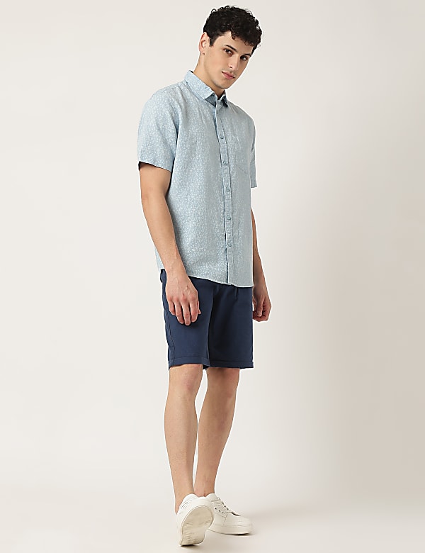 Linen Mix Printed Classic Collar Shirt