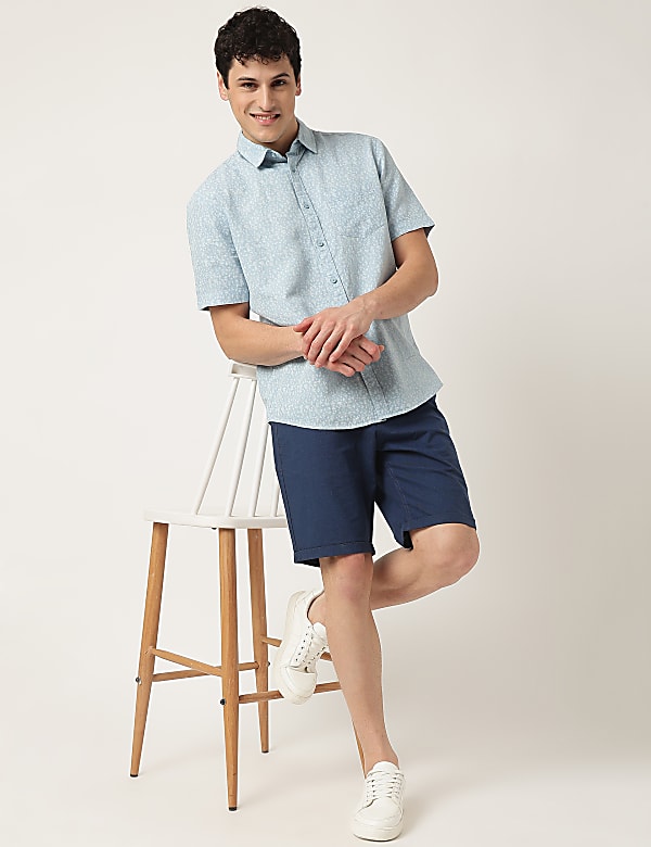 Linen Mix Printed Classic Collar Shirt
