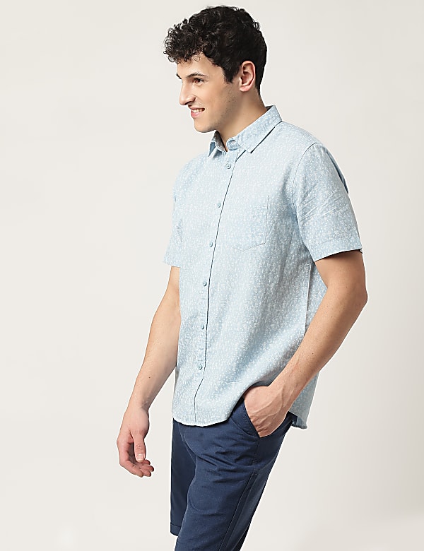 Linen Mix Printed Classic Collar Shirt
