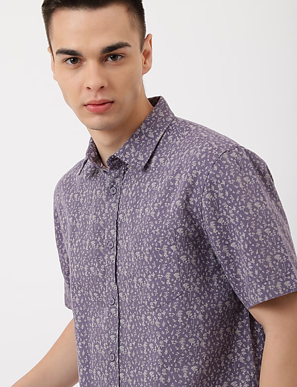 Linen Mix Printed Classic Collar Shirt