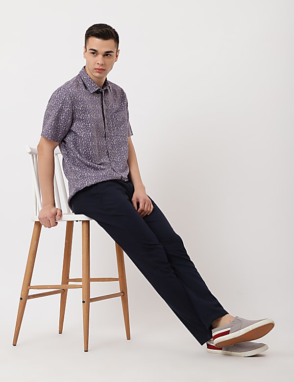 Linen Mix Printed Classic Collar Shirt