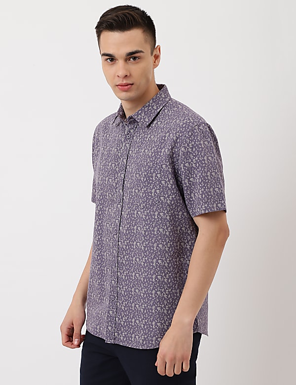 Linen Mix Printed Classic Collar Shirt
