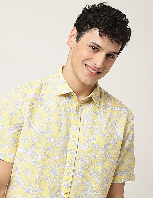 Linen Mix Leaf Classic Collar Shirt