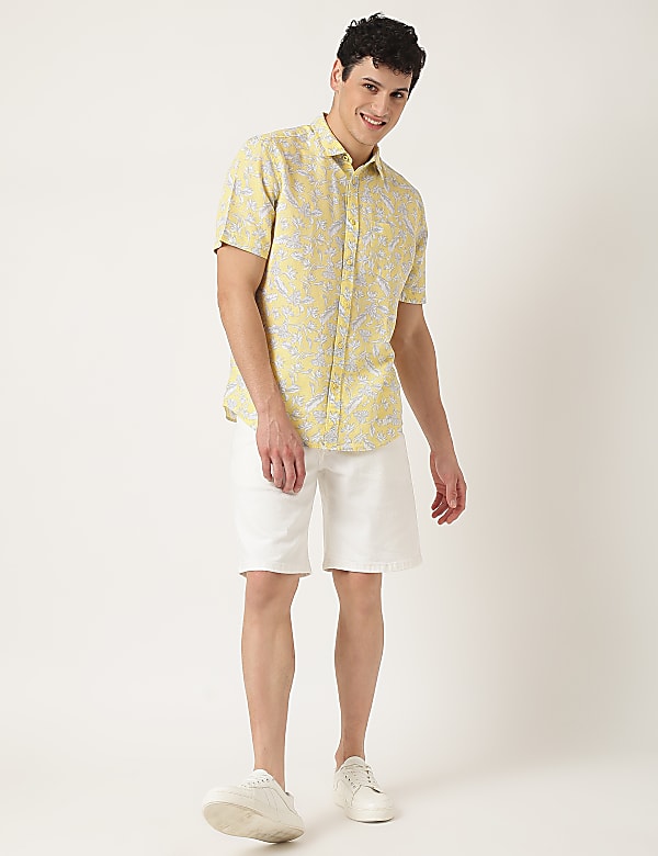 Linen Mix Leaf Classic Collar Shirt