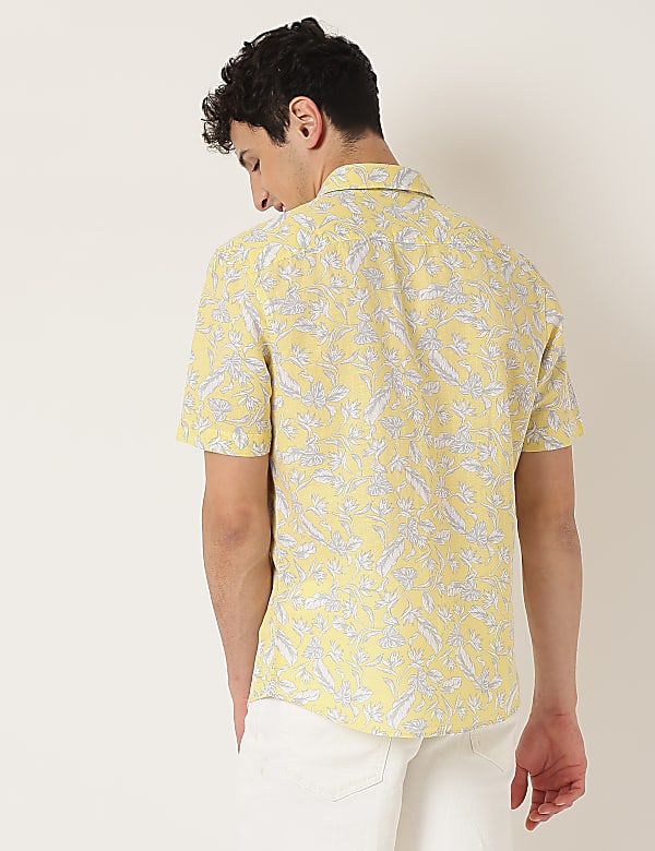 Linen Mix Leaf Classic Collar Shirt