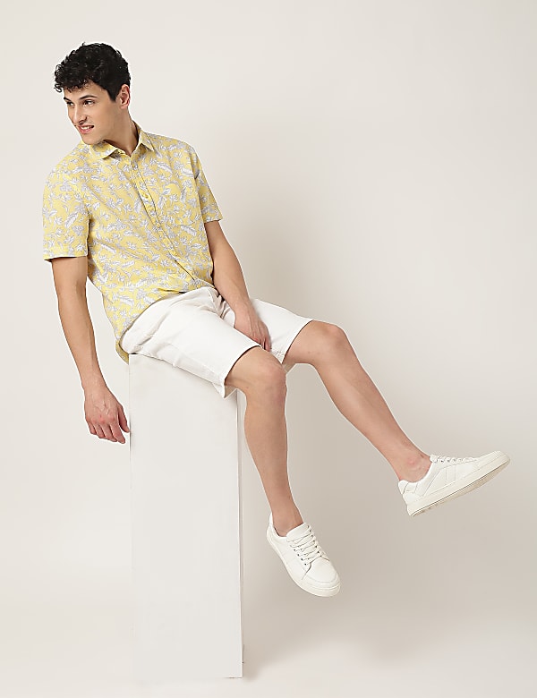 Linen Mix Leaf Classic Collar Shirt