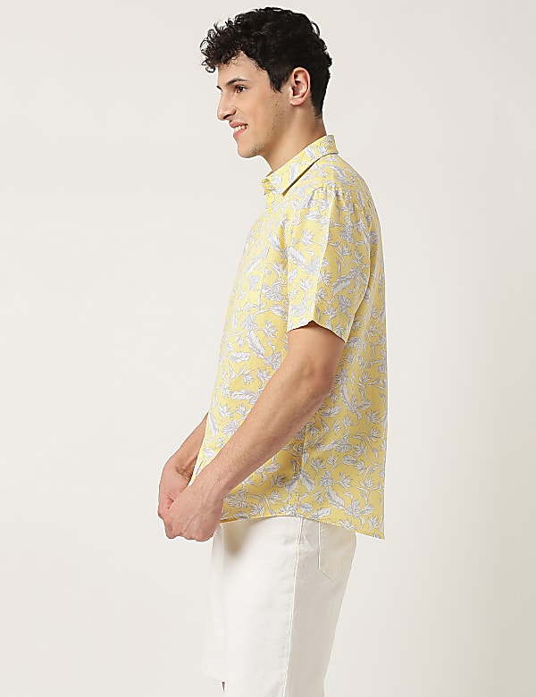 Linen Mix Leaf Classic Collar Shirt