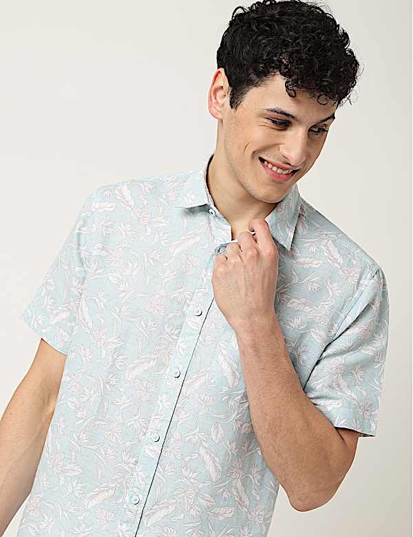 Linen Mix Leaf Classic Collar Shirt