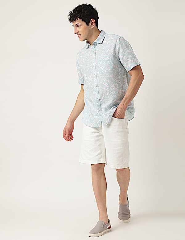 Linen Mix Leaf Classic Collar Shirt