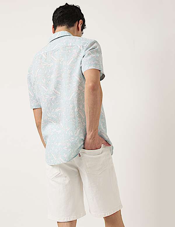 Linen Mix Leaf Classic Collar Shirt