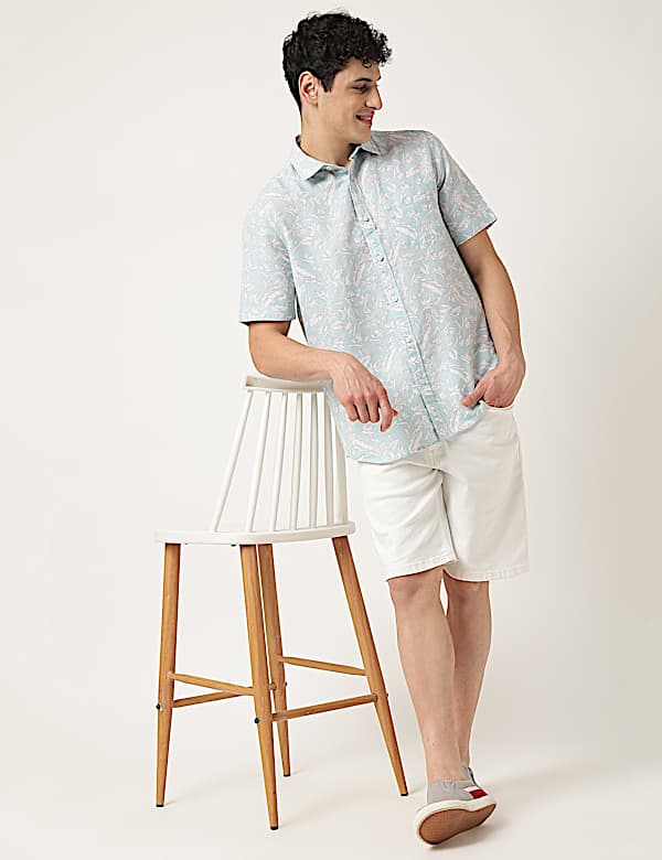 Linen Mix Leaf Classic Collar Shirt