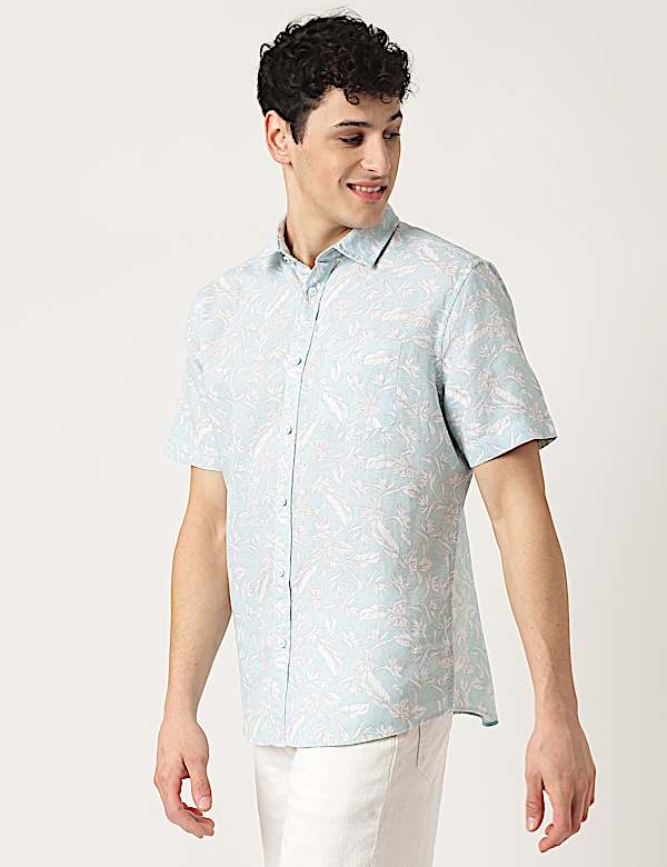 Linen Mix Leaf Classic Collar Shirt