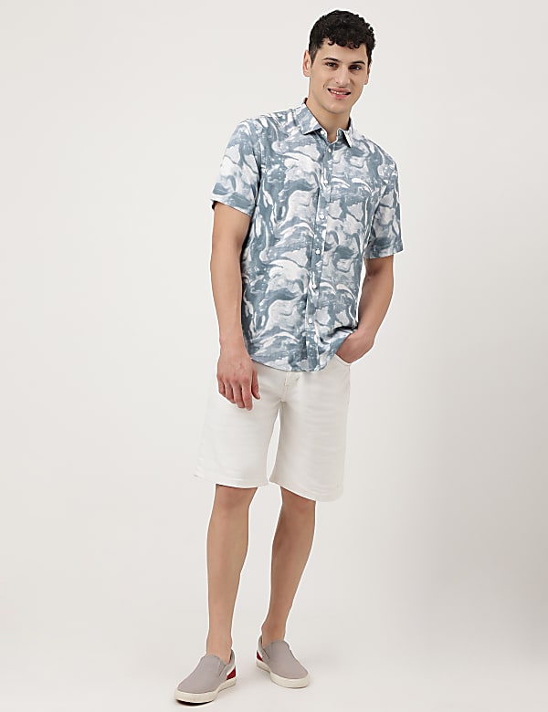 Pure Viscose Printed Spread Collar Shirt