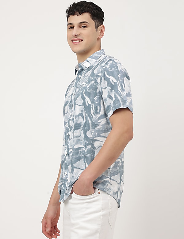 Pure Viscose Printed Spread Collar Shirt