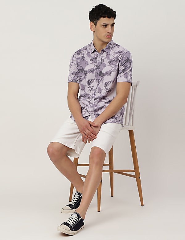 Pure Viscose Tie & Dye Spread Collar Shirt