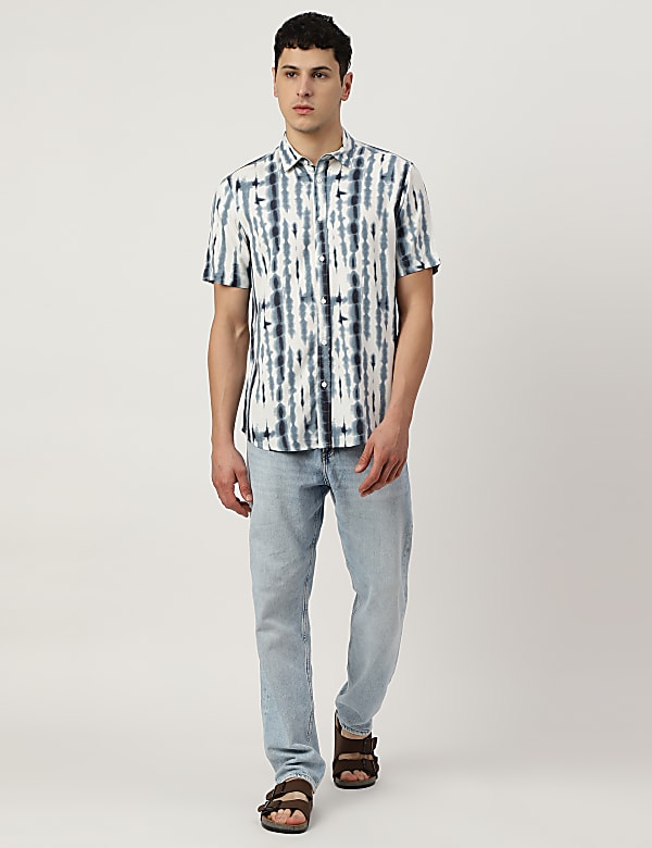 Pure Viscose Tie & Dye Spread Collar Shirt