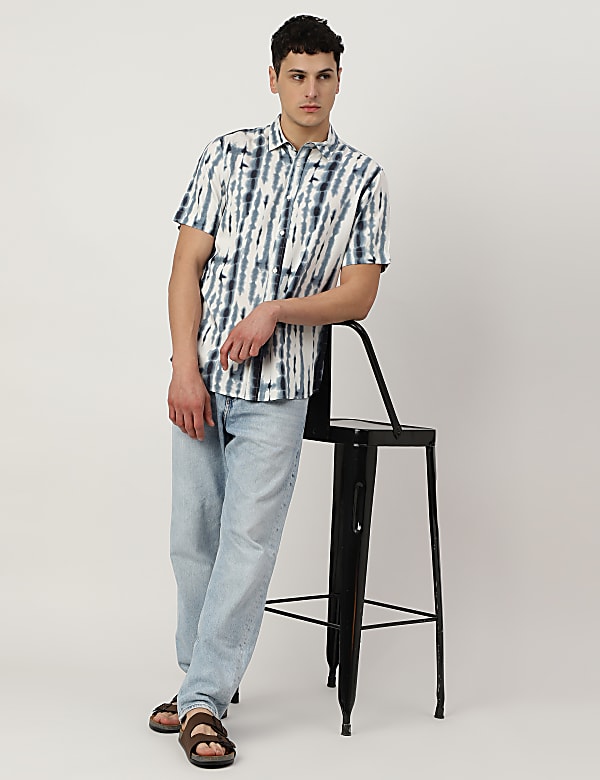 Pure Viscose Tie & Dye Spread Collar Shirt