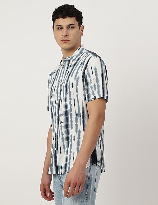 Pure Viscose Tie & Dye Spread Collar Shirt