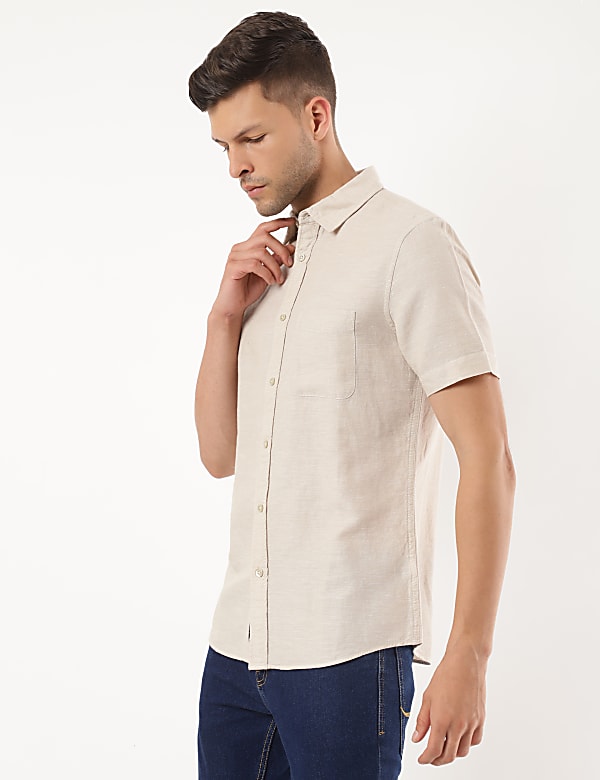Linen Mix Plain Spread Collar Shirt