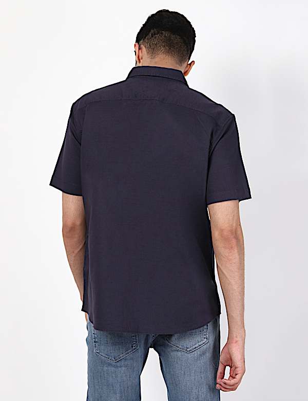 Linen Mix Plain Spread Collar Shirts