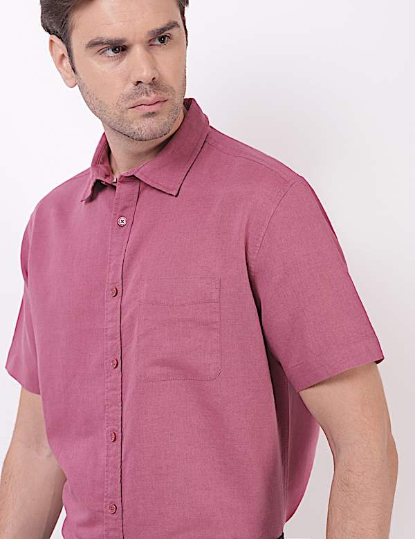 Linen Mix Plain Spread Collar Shirts
