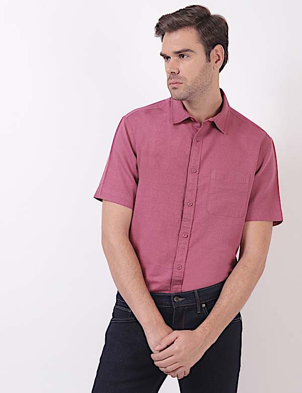 Linen Mix Plain Spread Collar Shirts