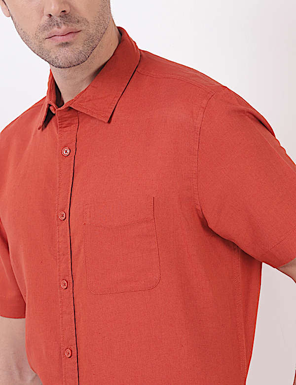 Linen Mix Plain Spread Collar Shirts